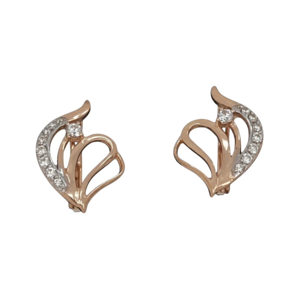 Серьги с фианитом из красного золота 585 пробы