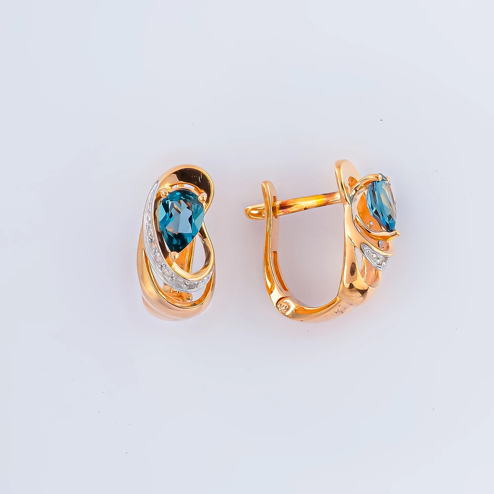 Серьги с топазом из красного золота 585 пробы