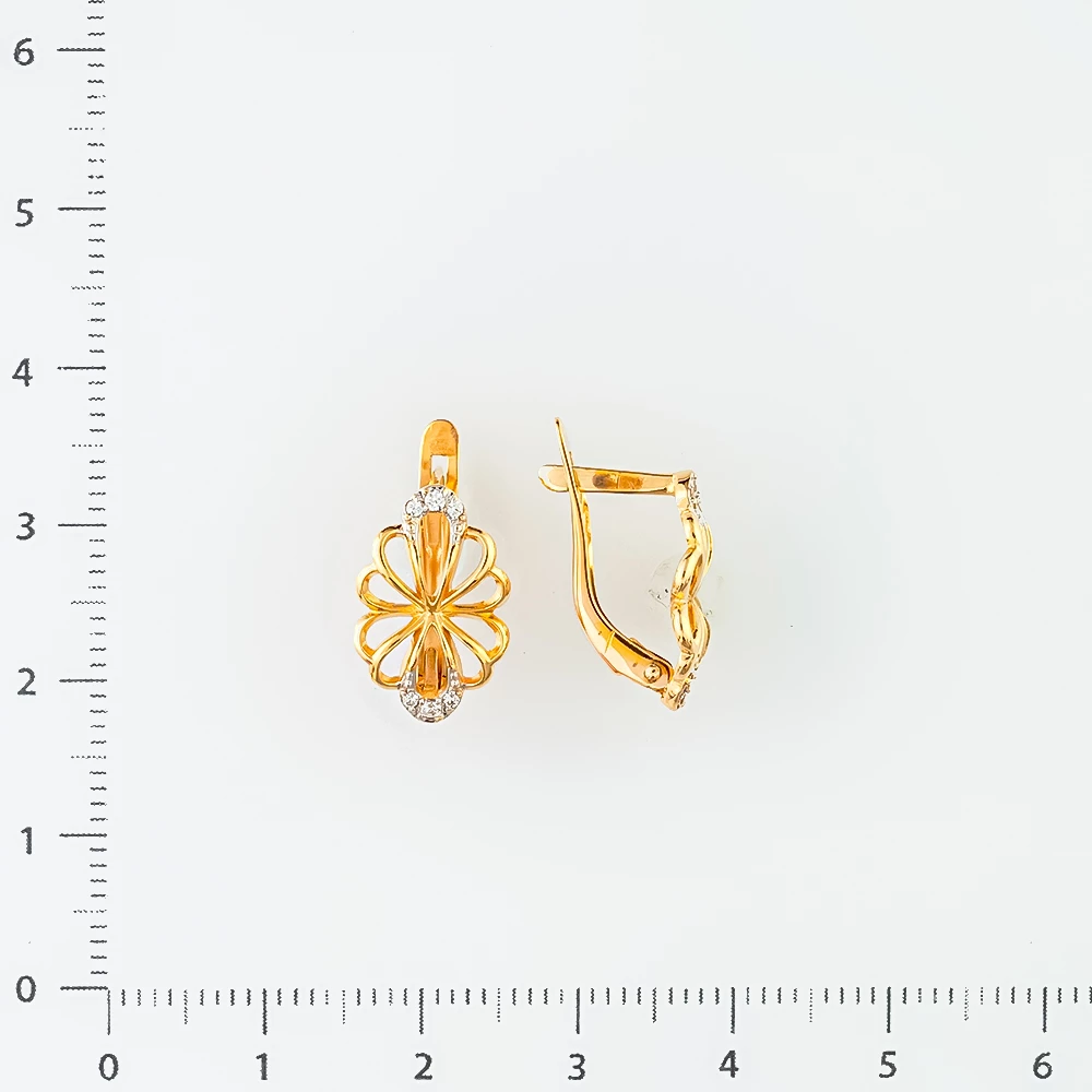 Серьги с фианитом из красного золота 585 пробы