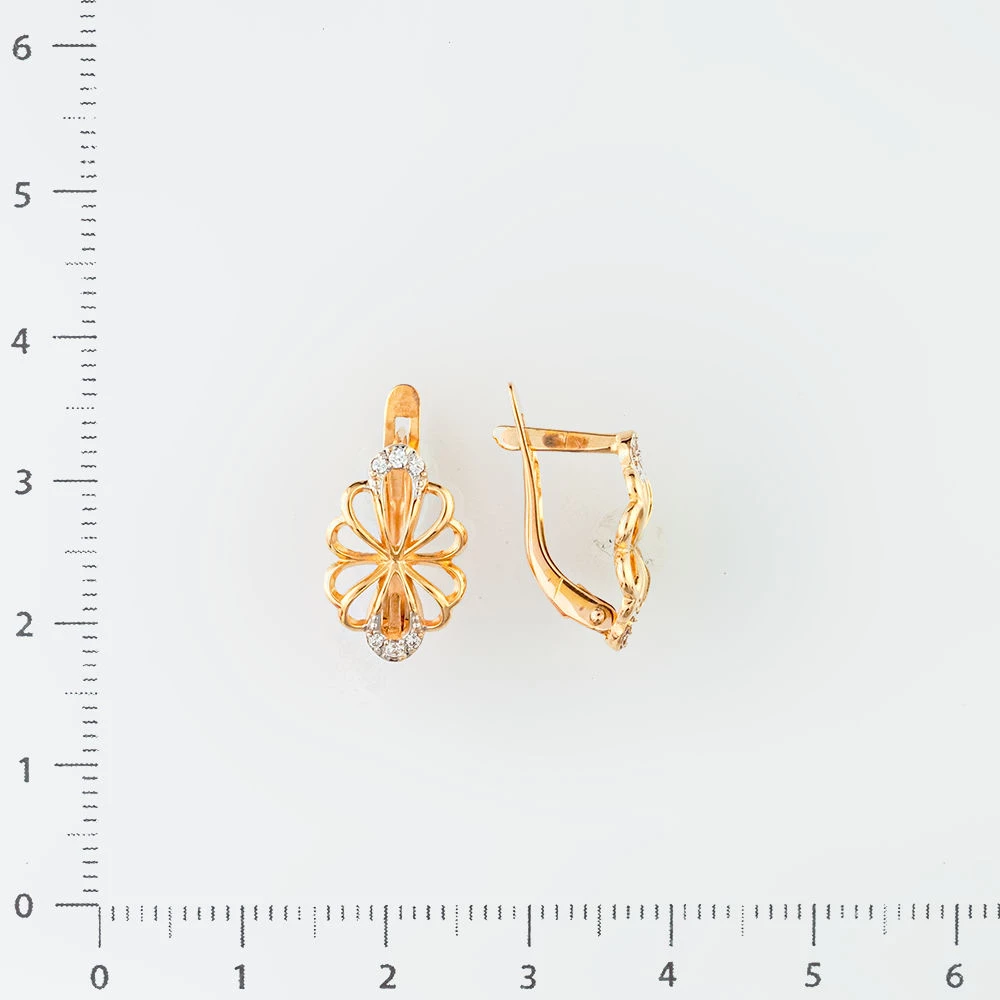 Серьги с фианитом из красного золота 585 пробы