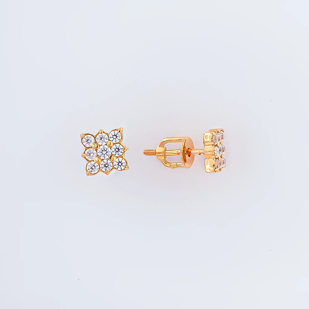 Серьги с фианитом из красного золота 585 пробы