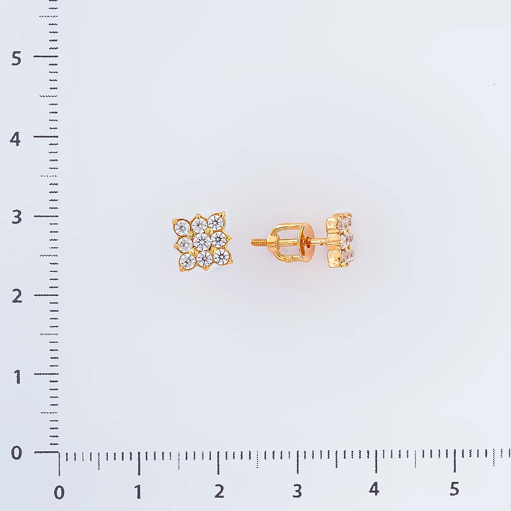 Серьги с фианитом из красного золота 585 пробы