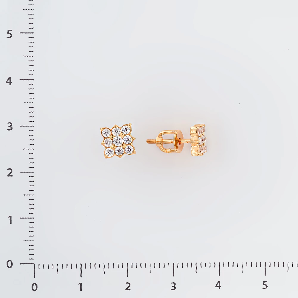 Серьги с фианитом из красного золота 585 пробы