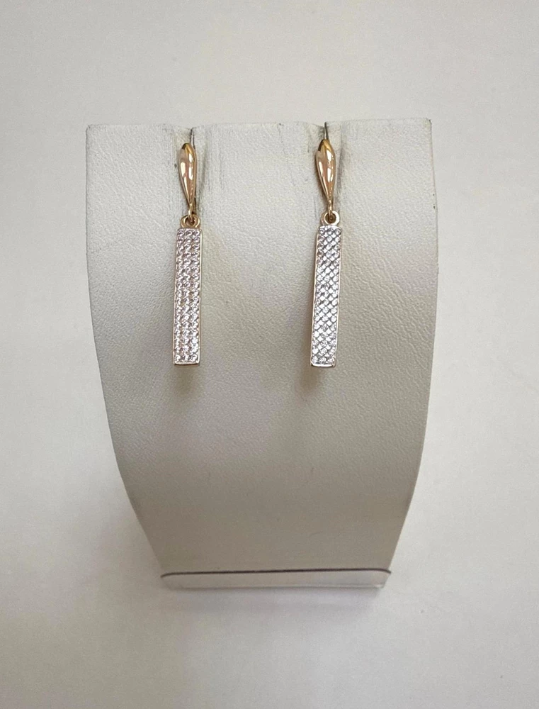Серьги с фианитом из красного золота 585 пробы