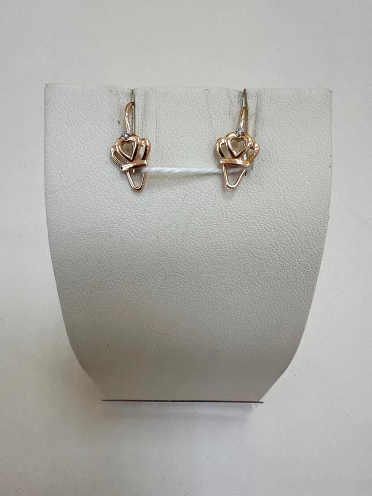 Серьги с фианитом из красного золота 585 пробы