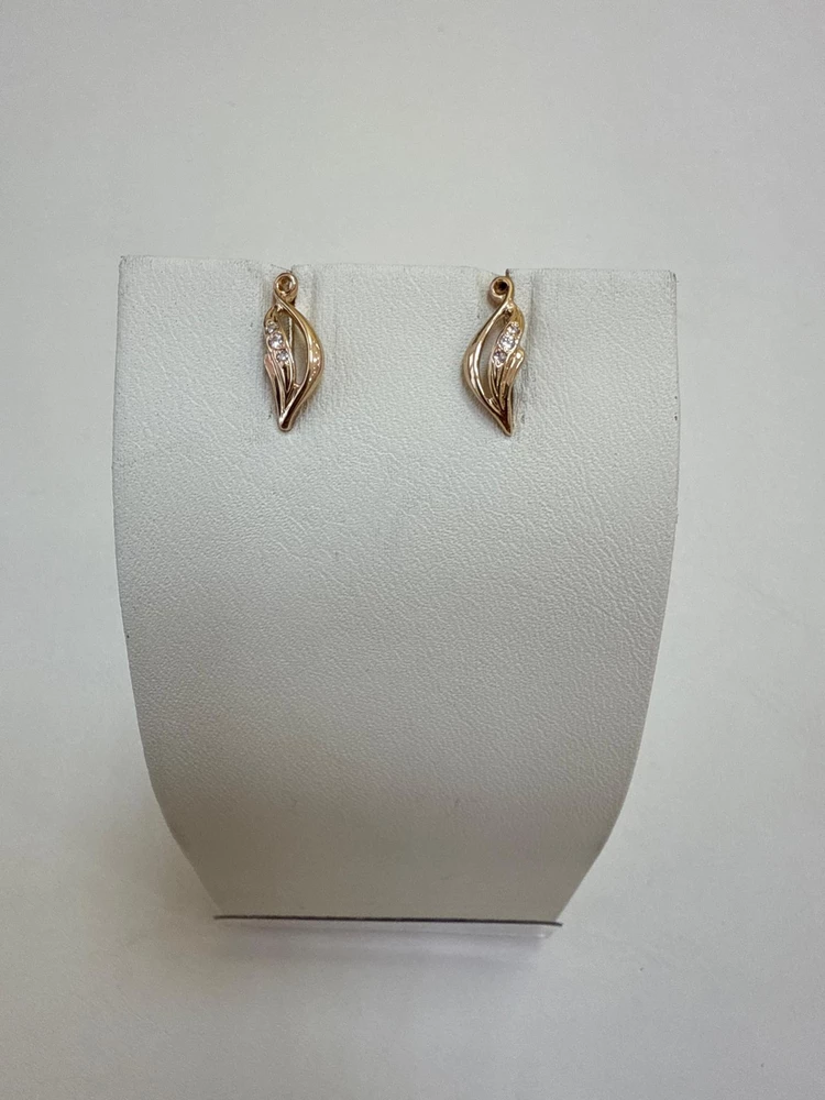 Серьги с фианитом из красного золота 585 пробы