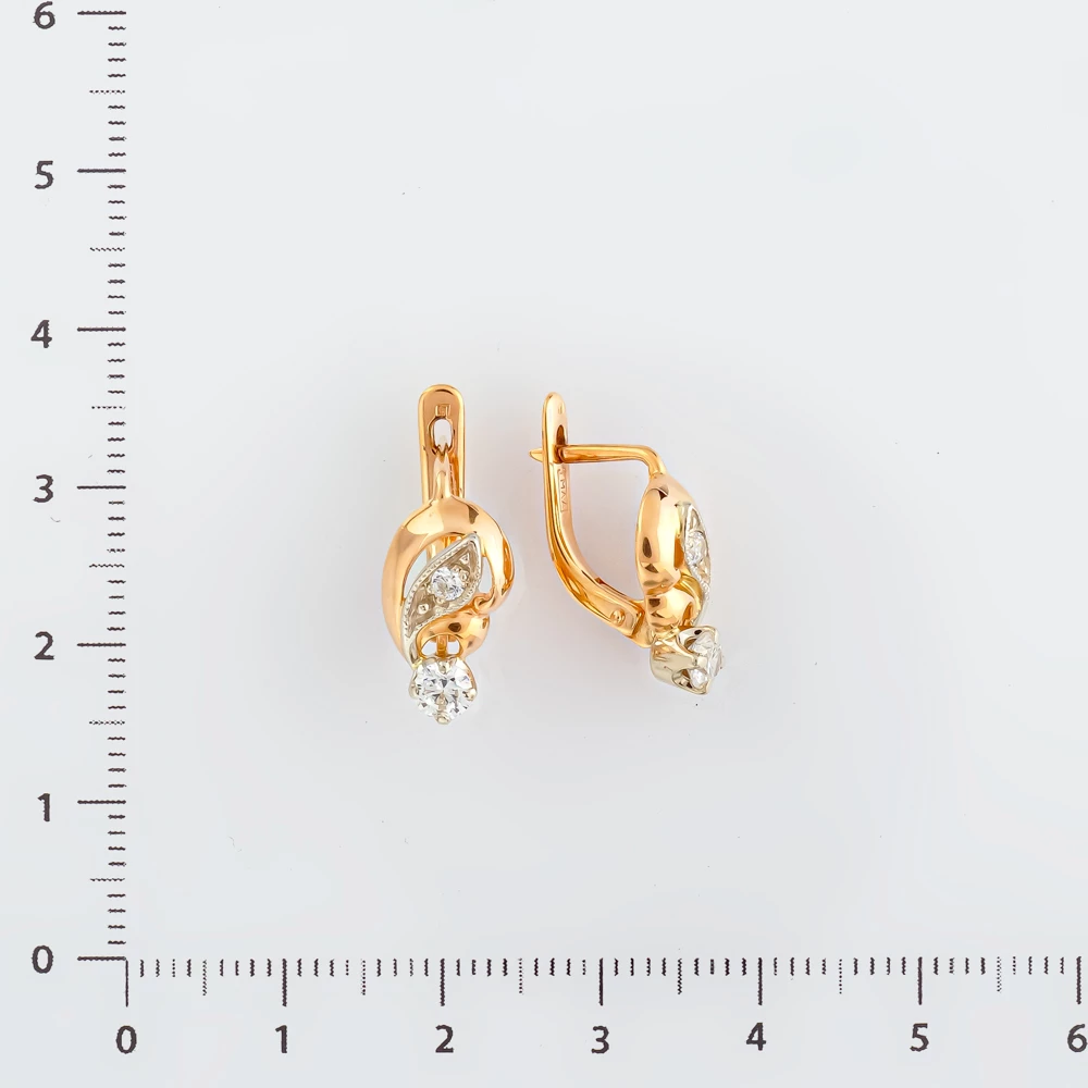 Серьги с фианитом из красного золота 585 пробы
