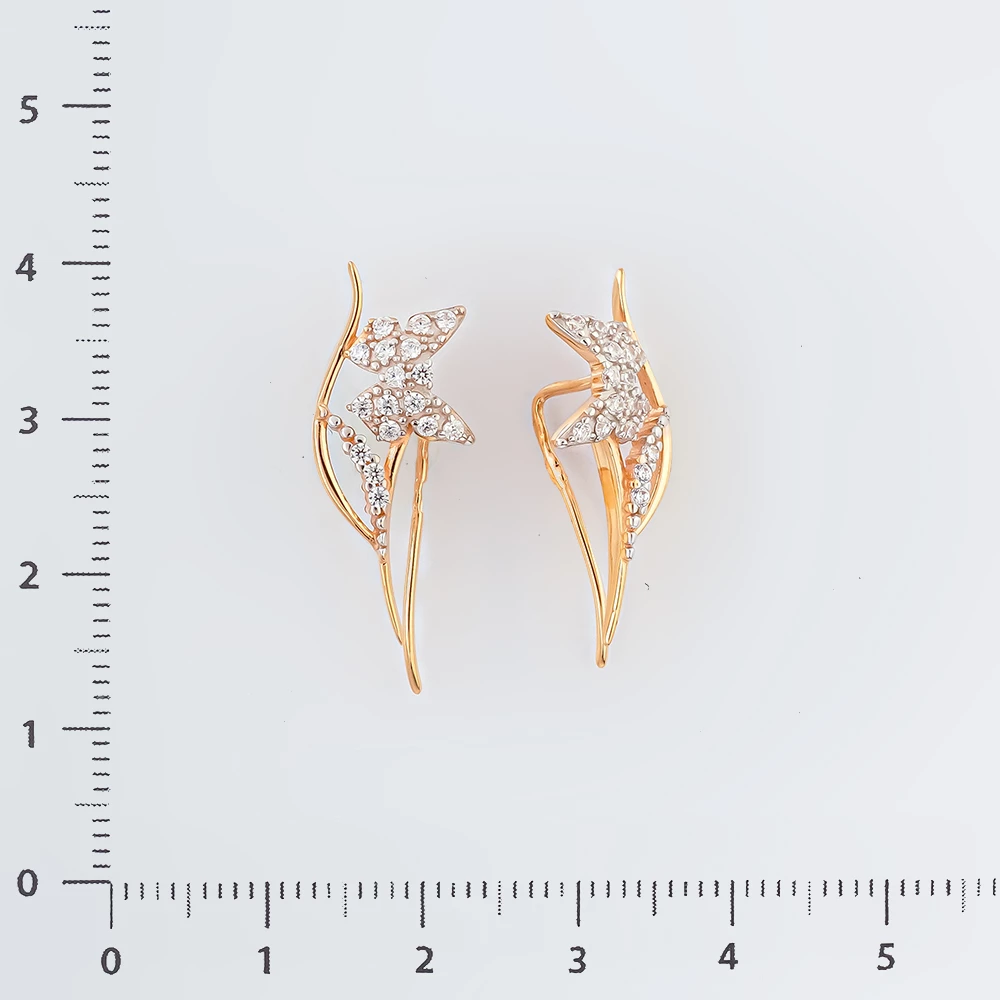 Серьги с фианитом из красного золота 585 пробы