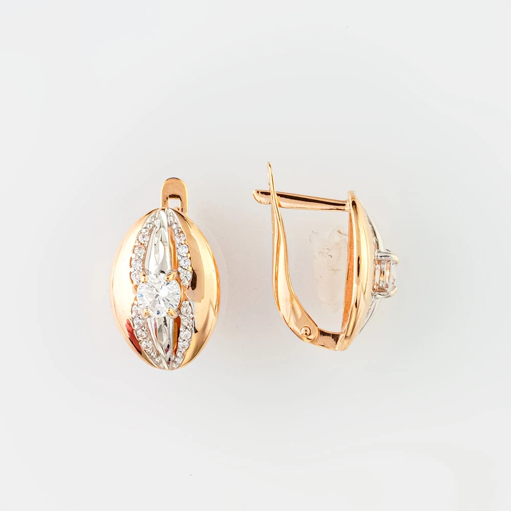 Серьги с фианитом из красного золота 585 пробы