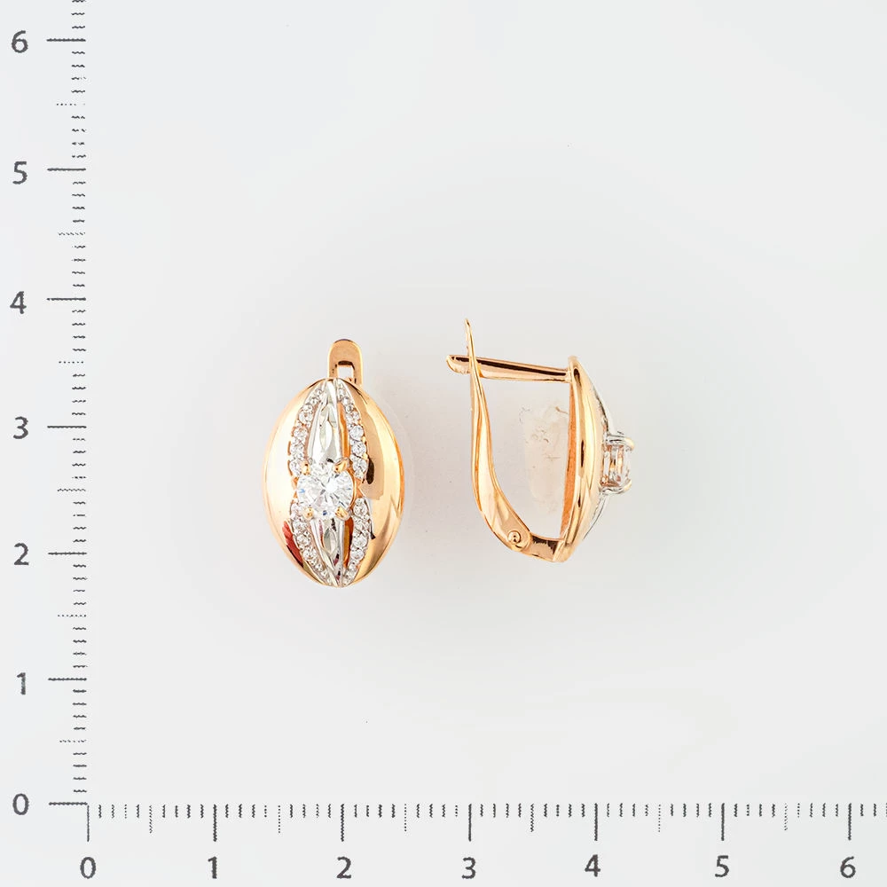 Серьги с фианитом из красного золота 585 пробы