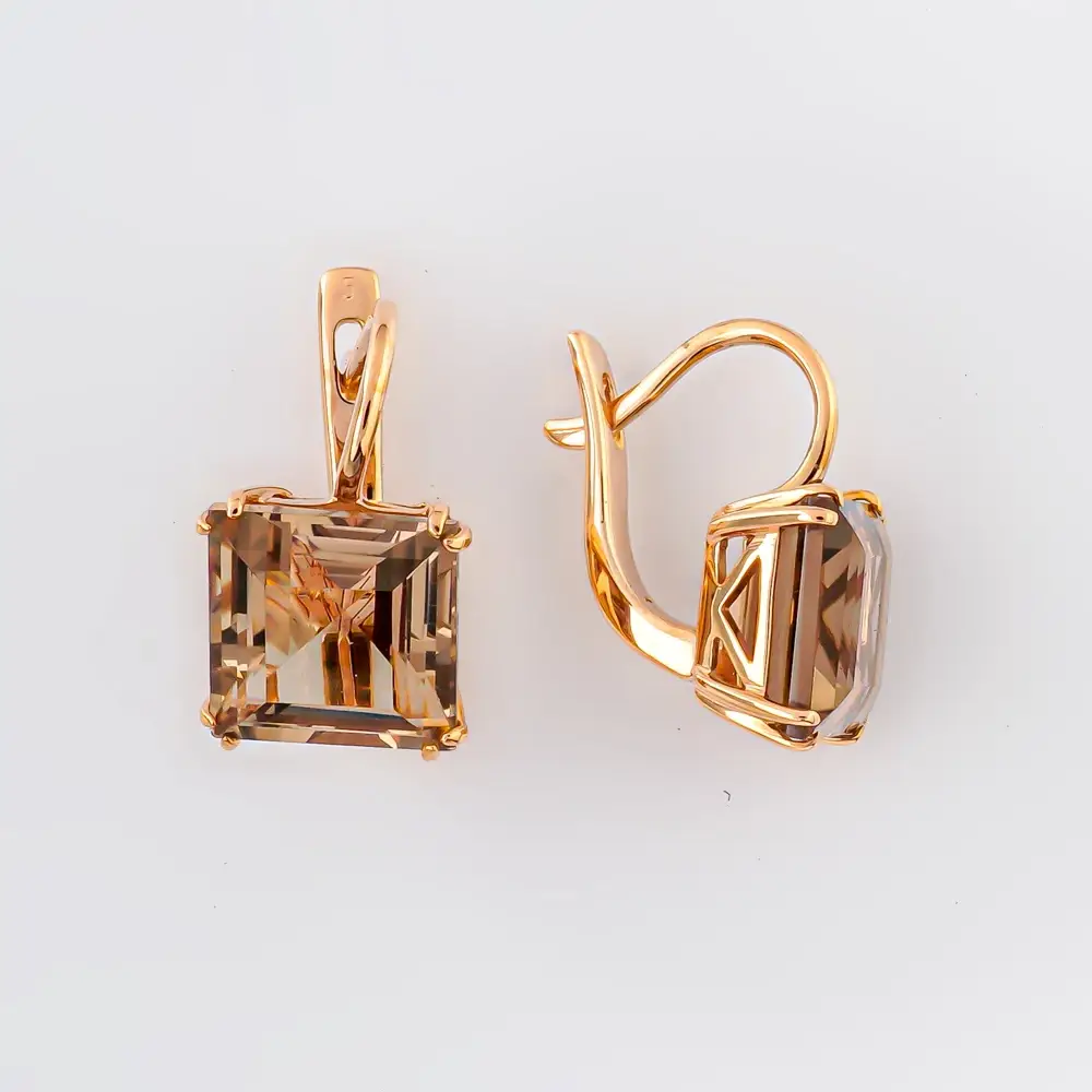 Серьги с раух-топазом из красного золота 585 пробы