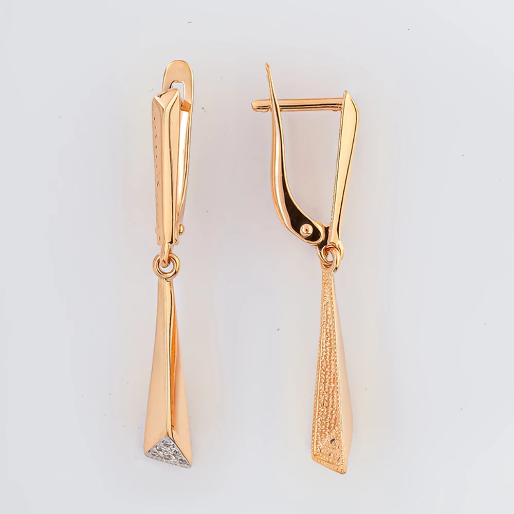 Серьги с фианитом из красного золота 585 пробы