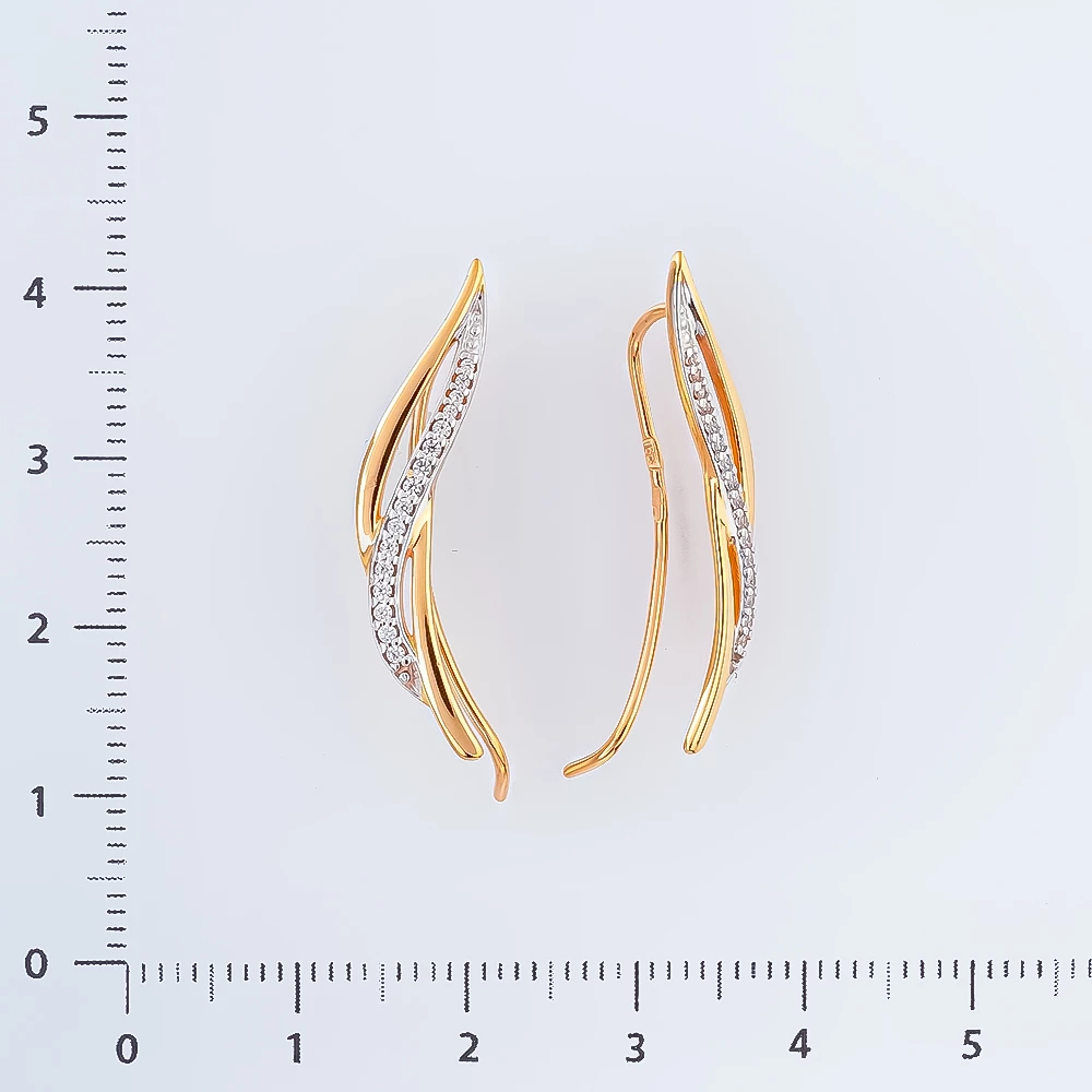 Серьги с фианитом из красного золота 585 пробы