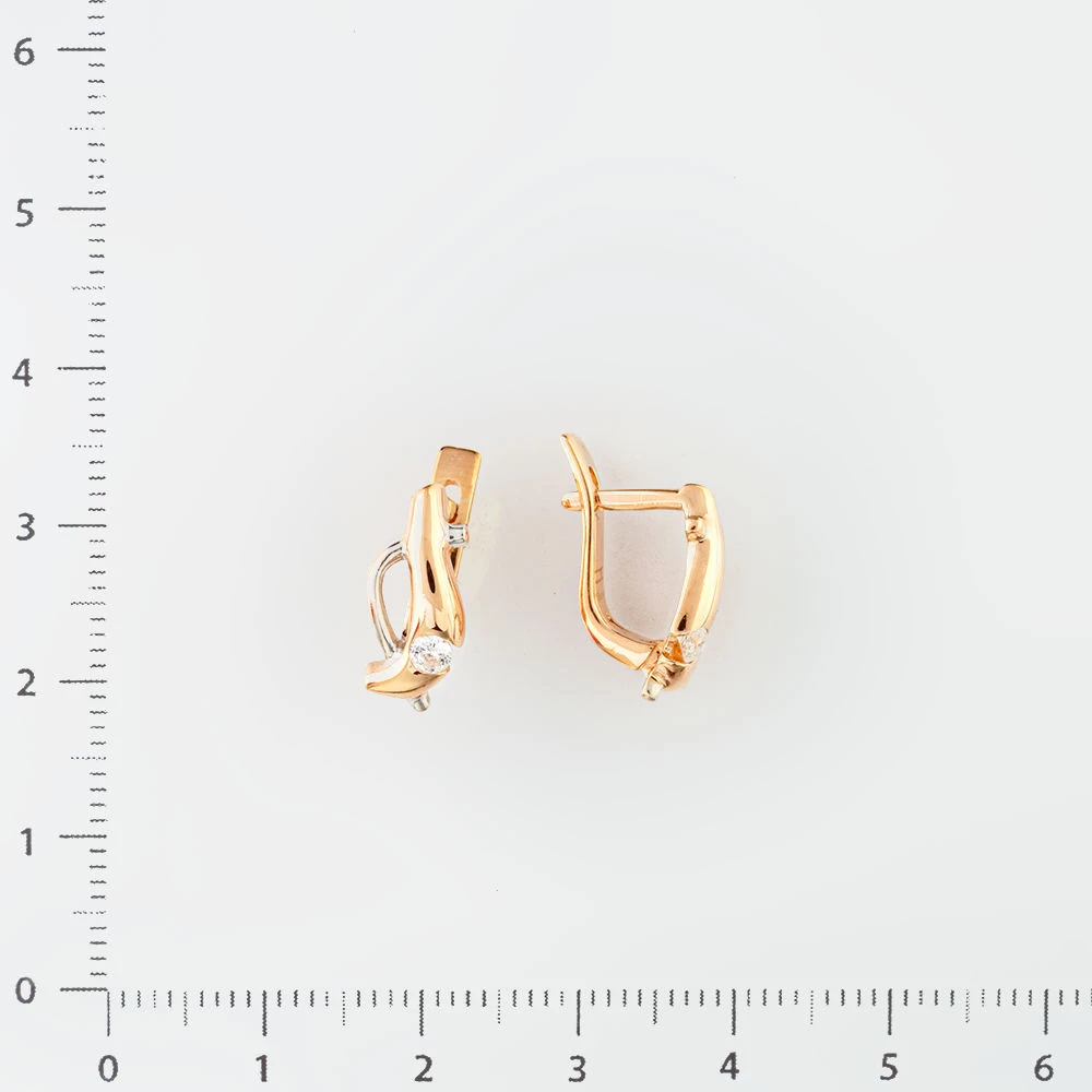 Серьги с фианитом из красного золота 585 пробы