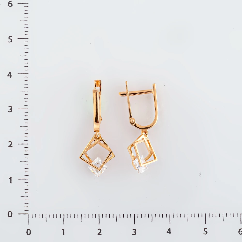 Серьги с фианитом из красного золота 585 пробы