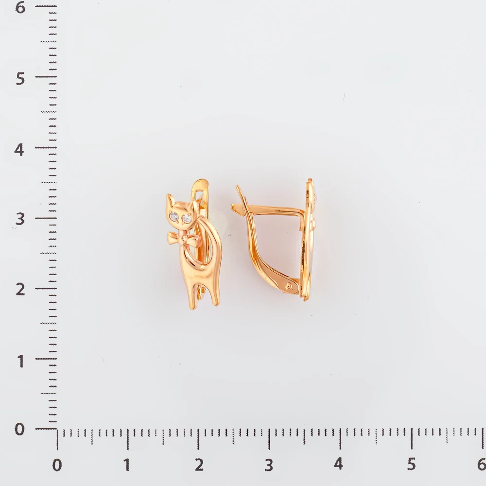 Серьги с фианитом из красного золота 585 пробы