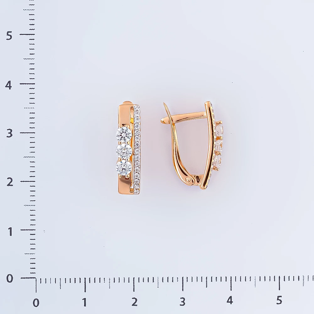 Серьги с фианитом из красного золота 585 пробы