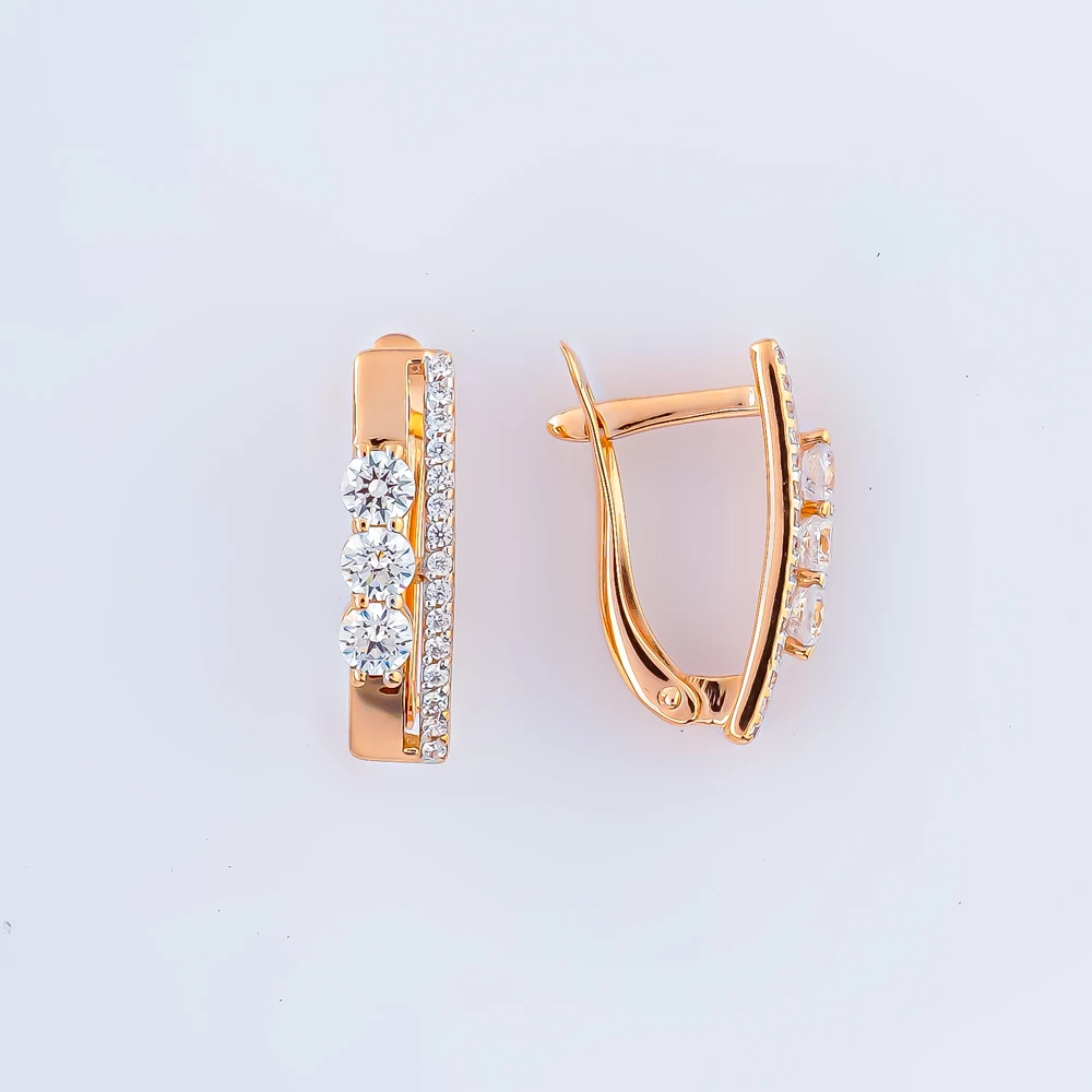 Серьги с фианитом из красного золота 585 пробы