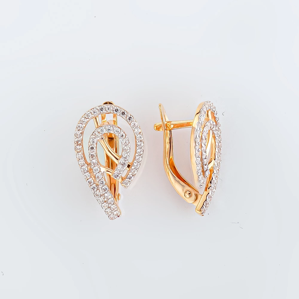 Серьги с фианитом из красного золота 585 пробы