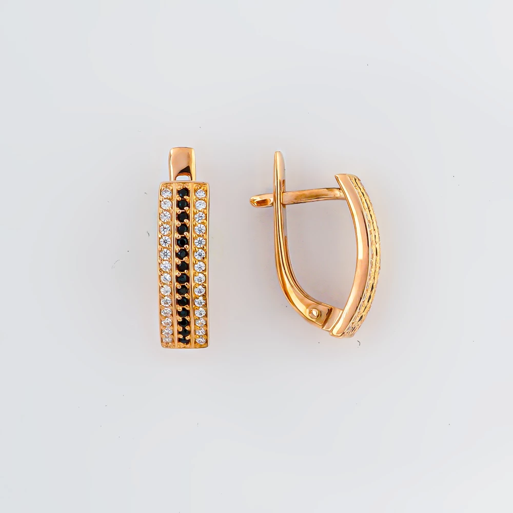 Серьги с фианитом из красного золота 585 пробы