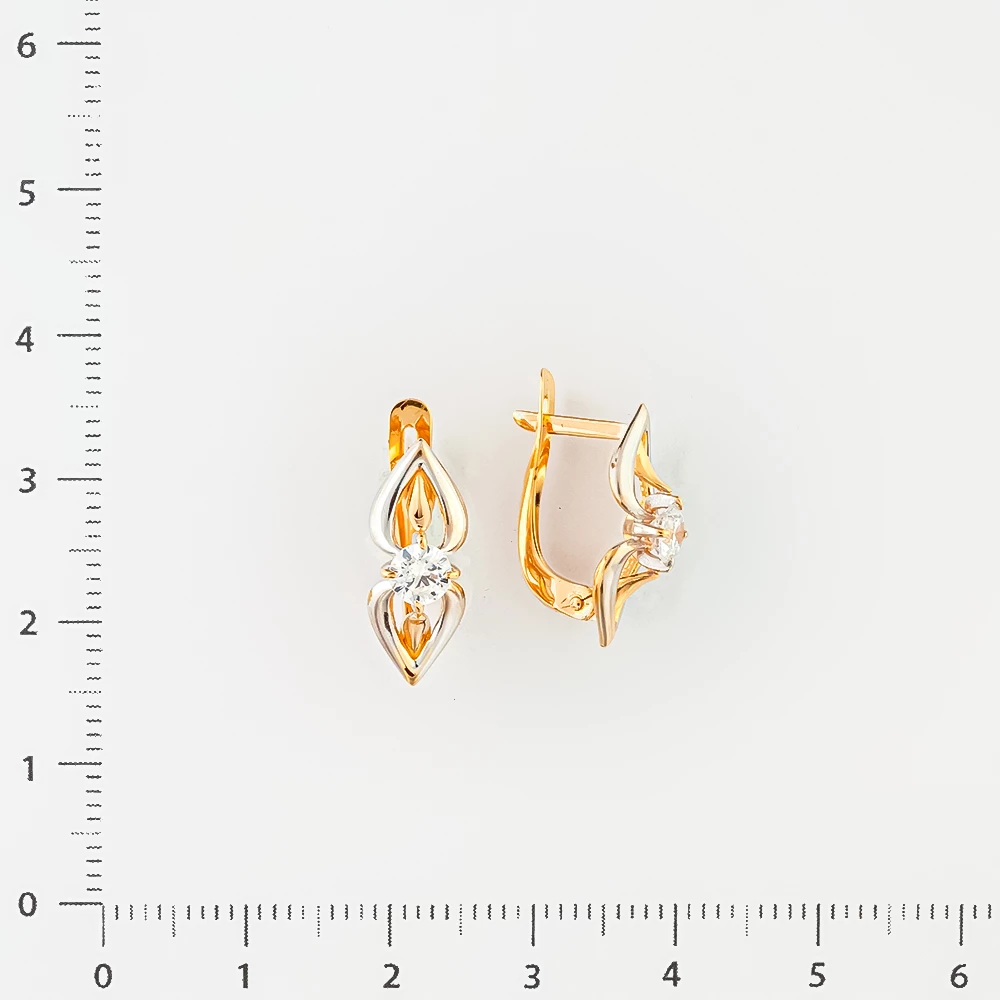Серьги с фианитом из красного золота 585 пробы