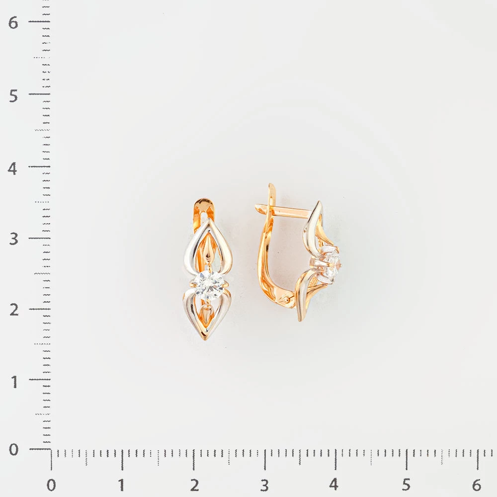Серьги с фианитом из красного золота 585 пробы