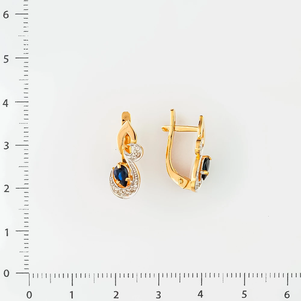 Серьги с сапфиром синтетическим из красного золота 585 пробы