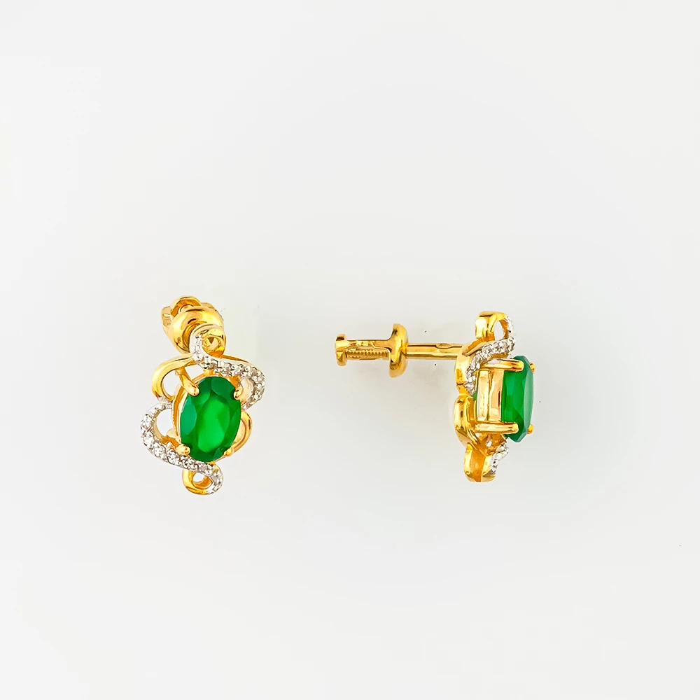 Серьги с агатом из желтого золота 585 пробы