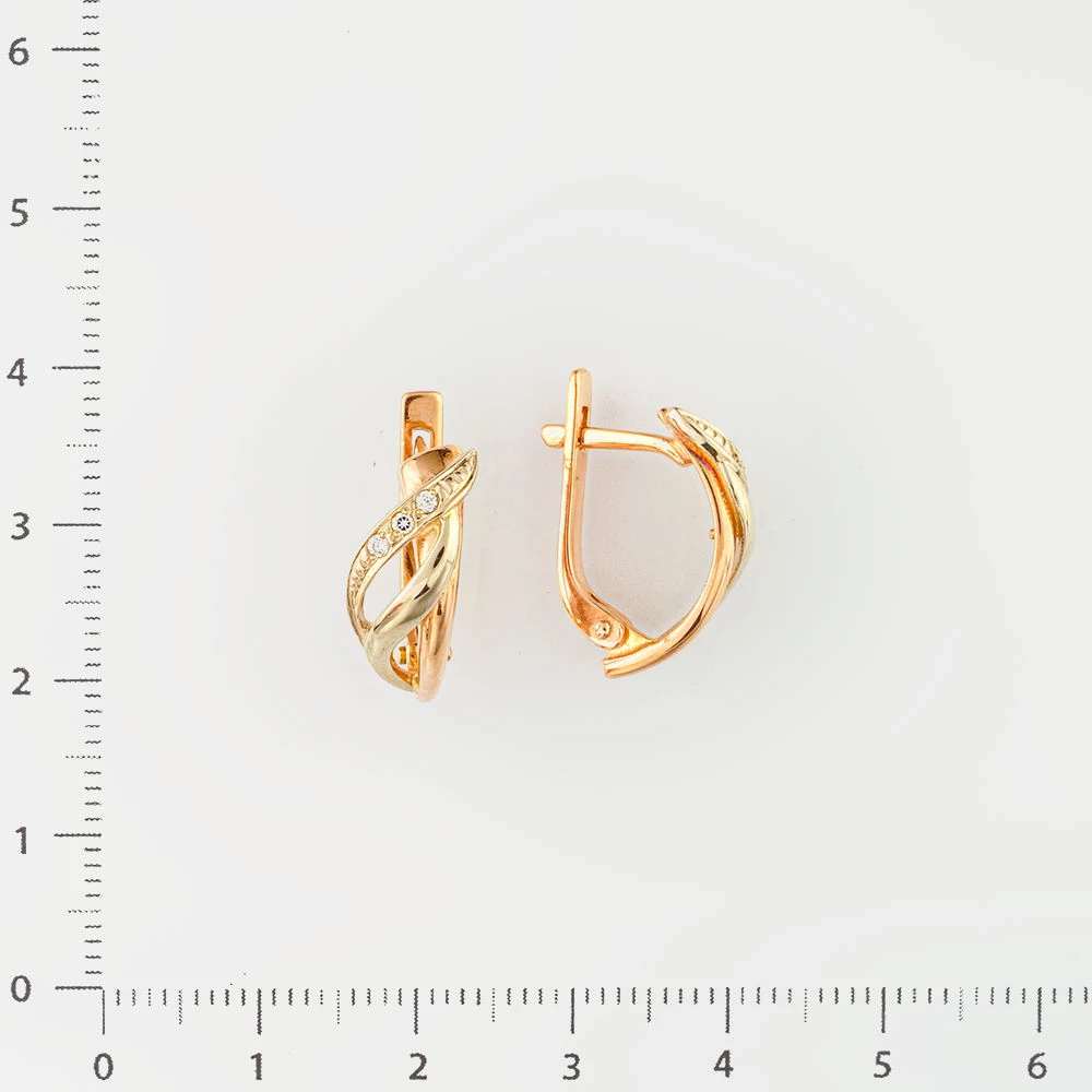 Серьги с фианитом из красного золота 585 пробы