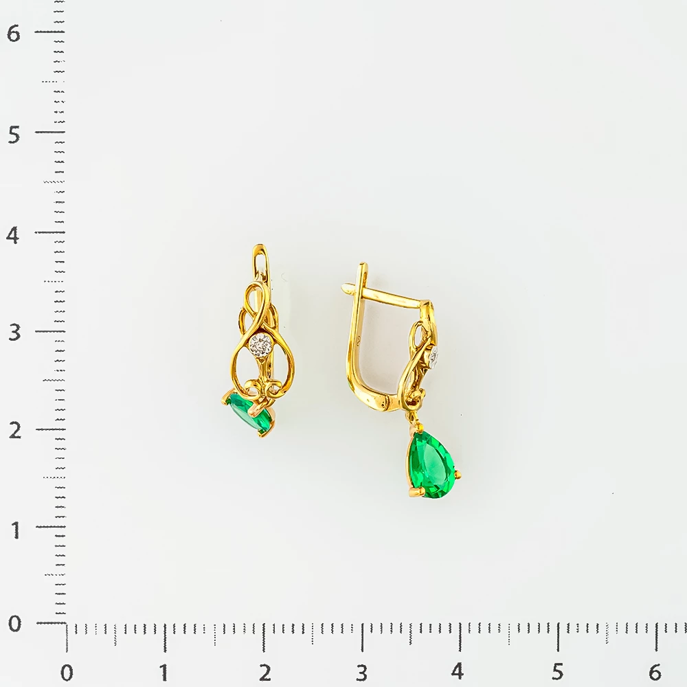 Серьги с изумрудом синтетическим из желтого золота 375 пробы