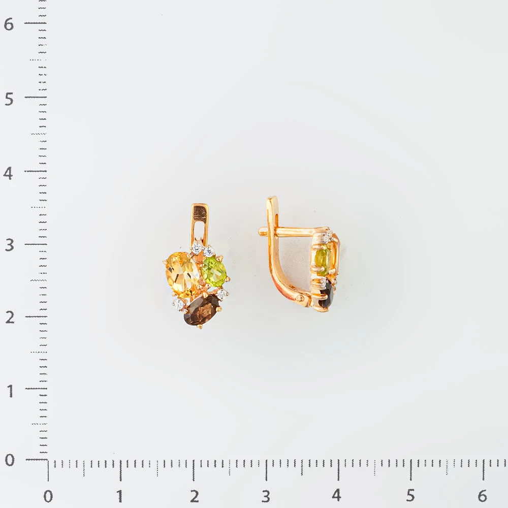 Серьги с цитрином из красного золота 585 пробы