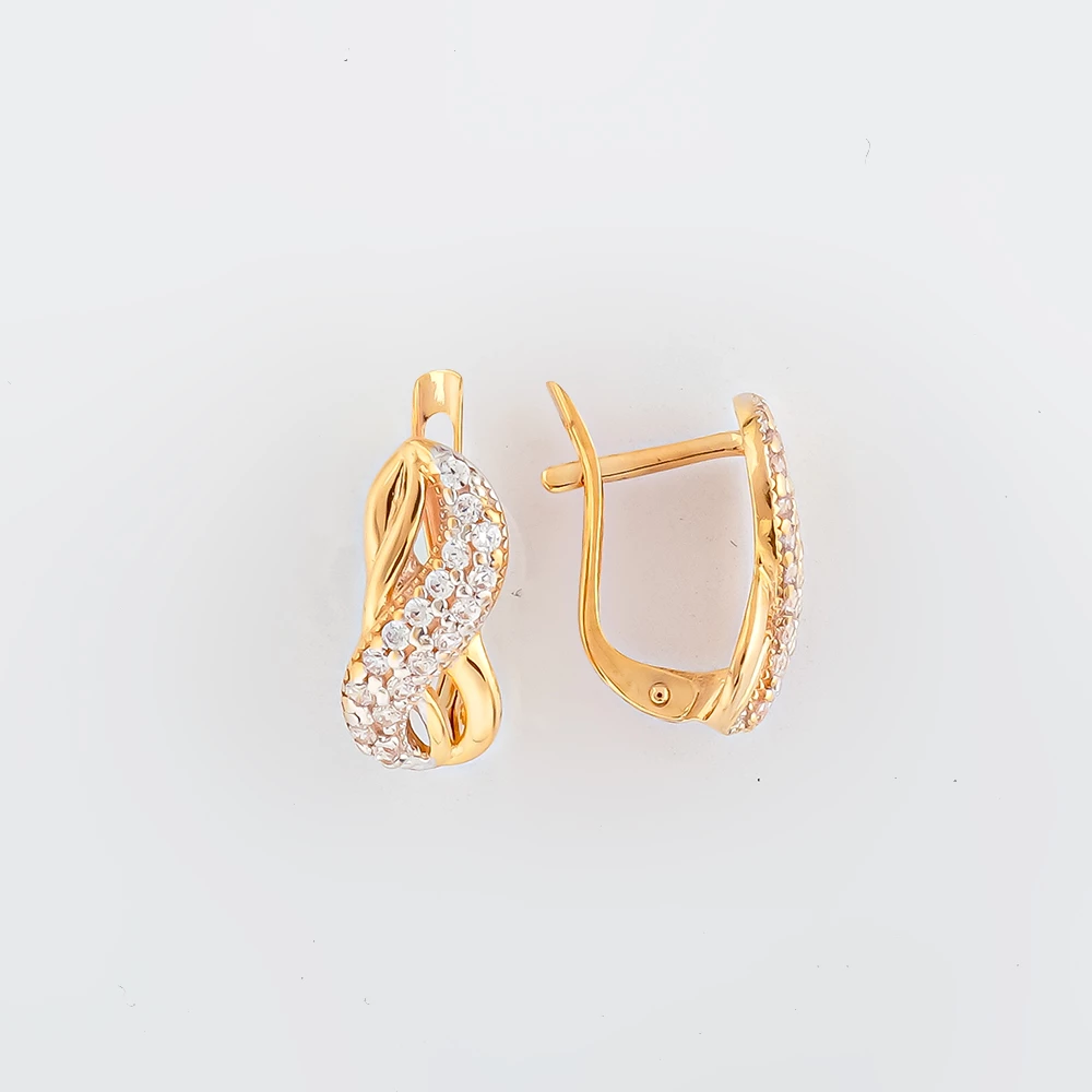 Серьги с фианитом из красного золота 585 пробы