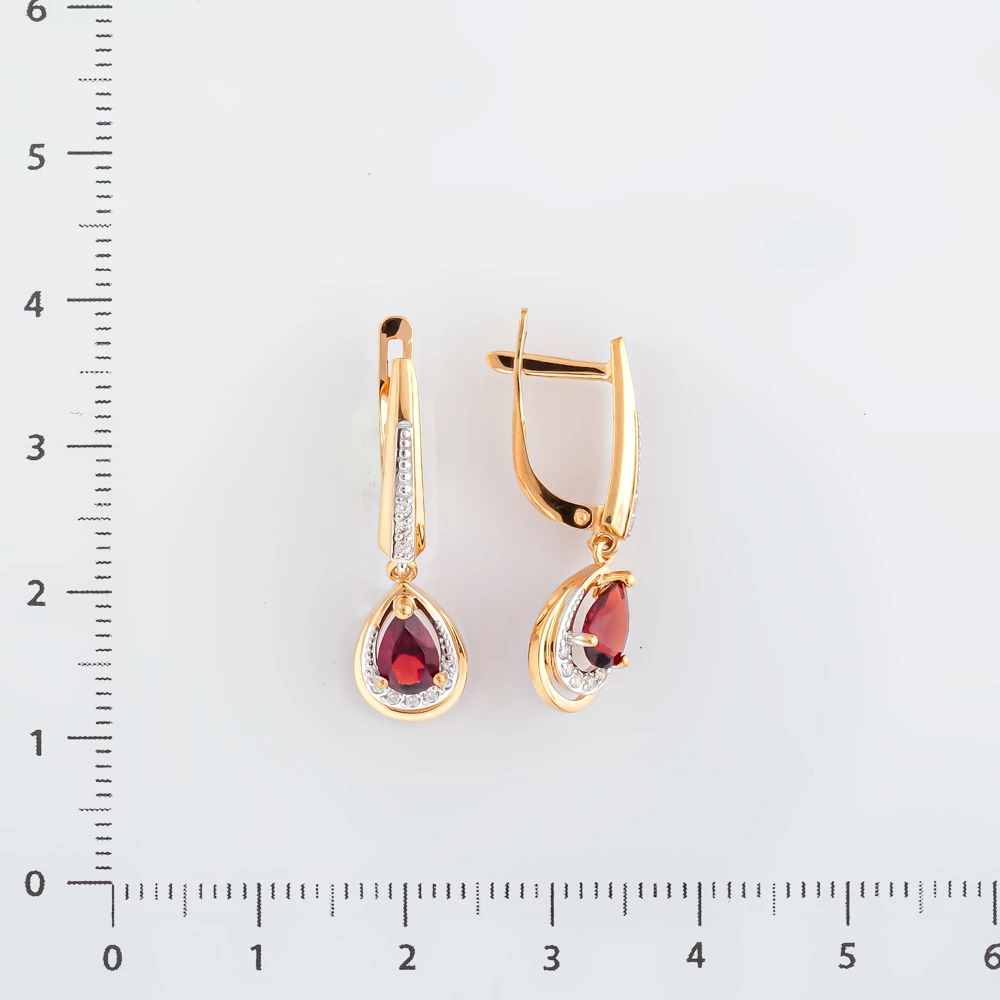 Серьги с гранатом из красного золота 585 пробы