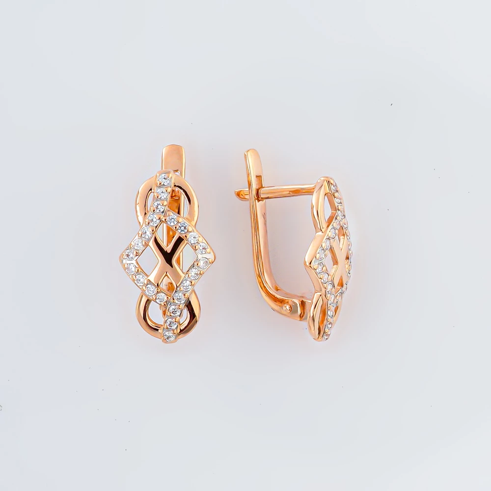 Серьги с фианитом из красного золота 585 пробы