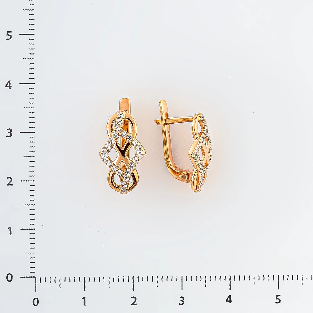 Серьги с фианитом из красного золота 585 пробы