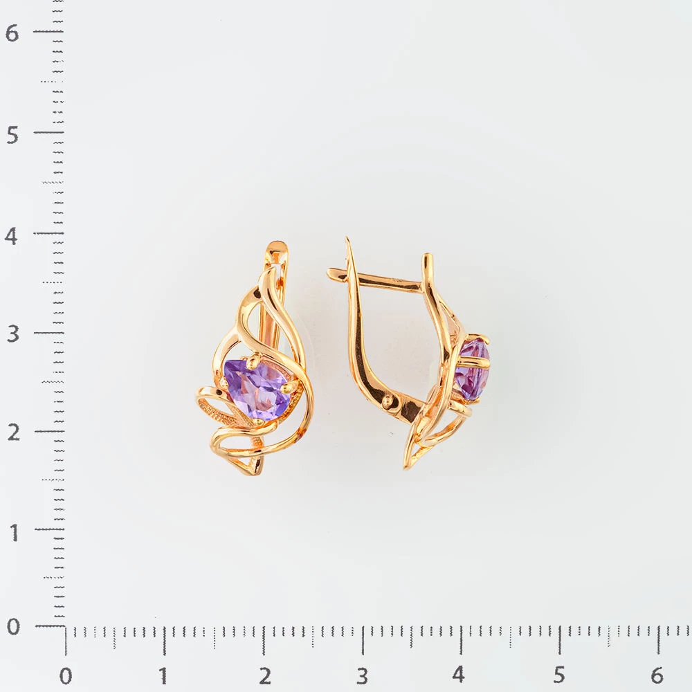 Серьги с аметистом из красного золота 585 пробы