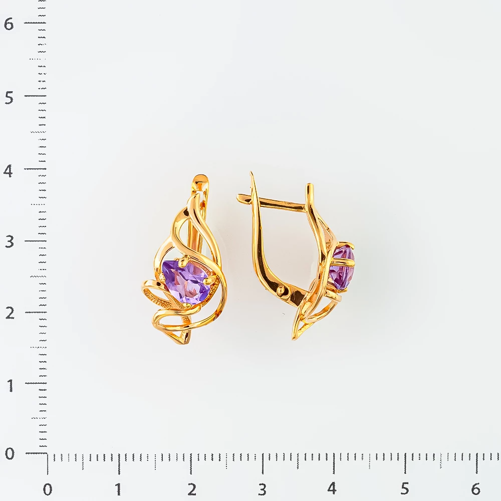 Серьги с аметистом из красного золота 585 пробы