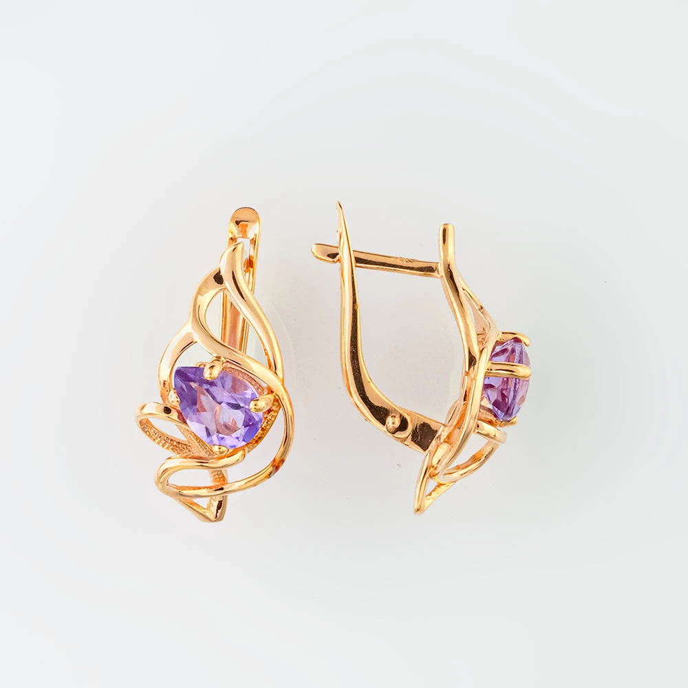 Серьги с аметистом из красного золота 585 пробы