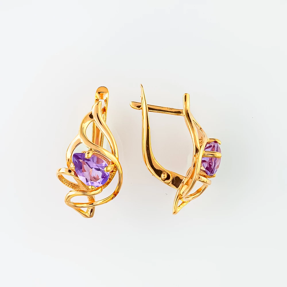 Серьги с аметистом из красного золота 585 пробы