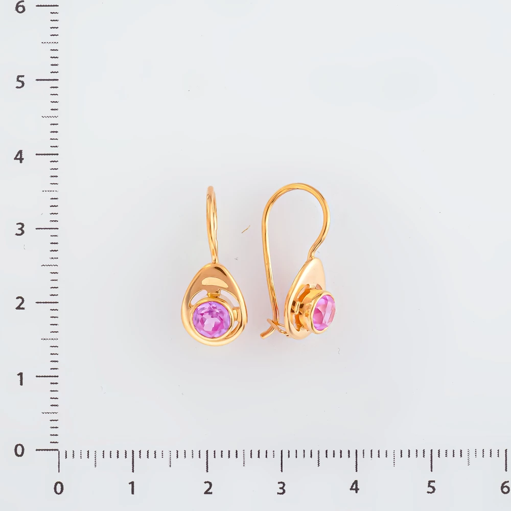 Серьги с фианитом из красного золота 585 пробы