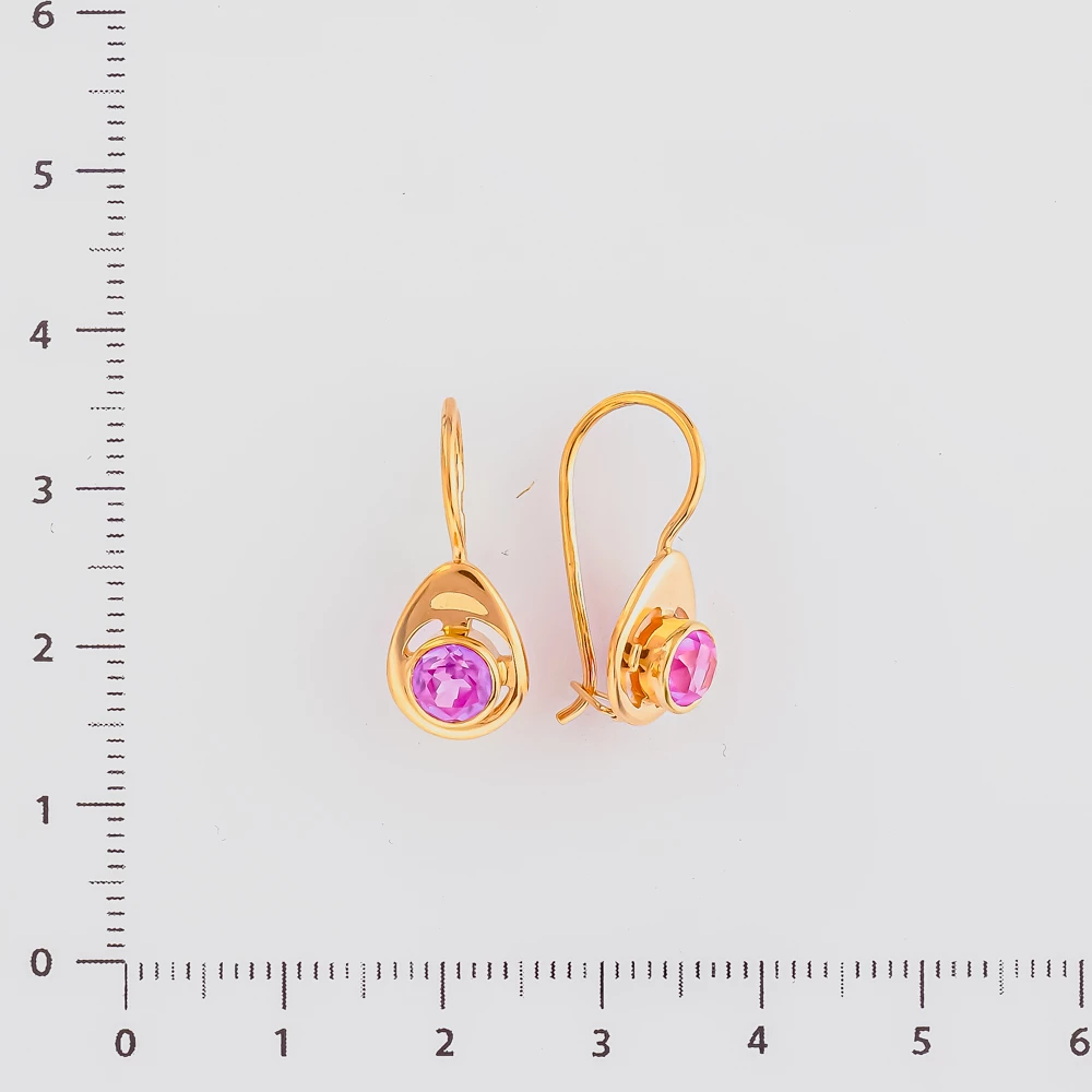 Серьги с фианитом из красного золота 585 пробы
