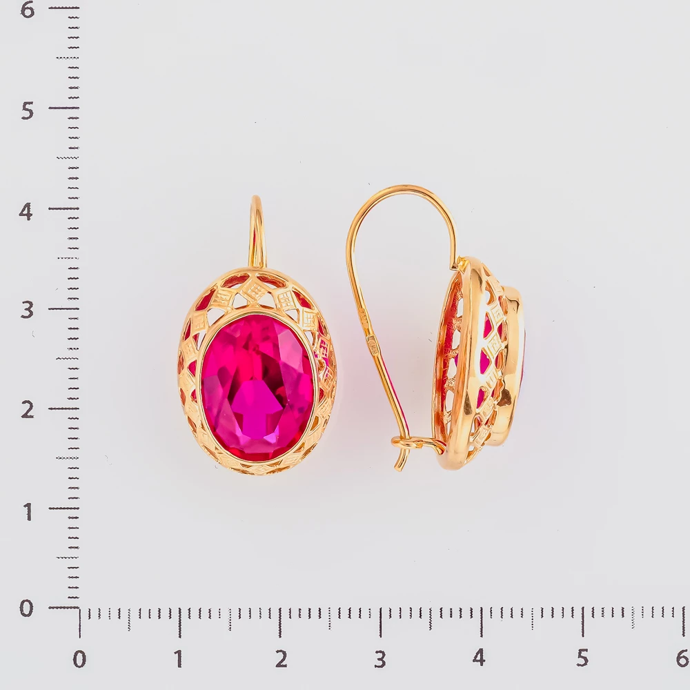 Серьги с фианитом из красного золота 585 пробы