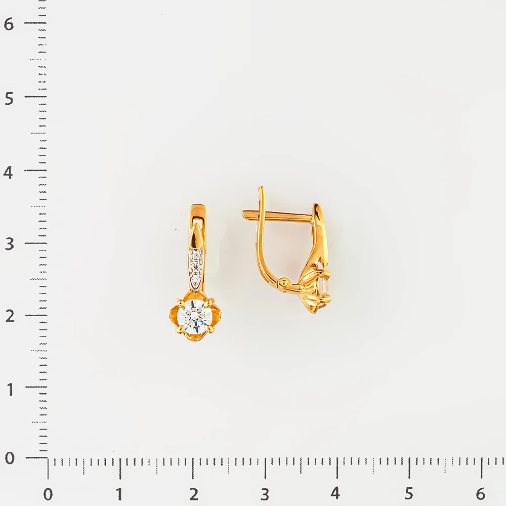 Серьги с фианитом из красного золота 585 пробы