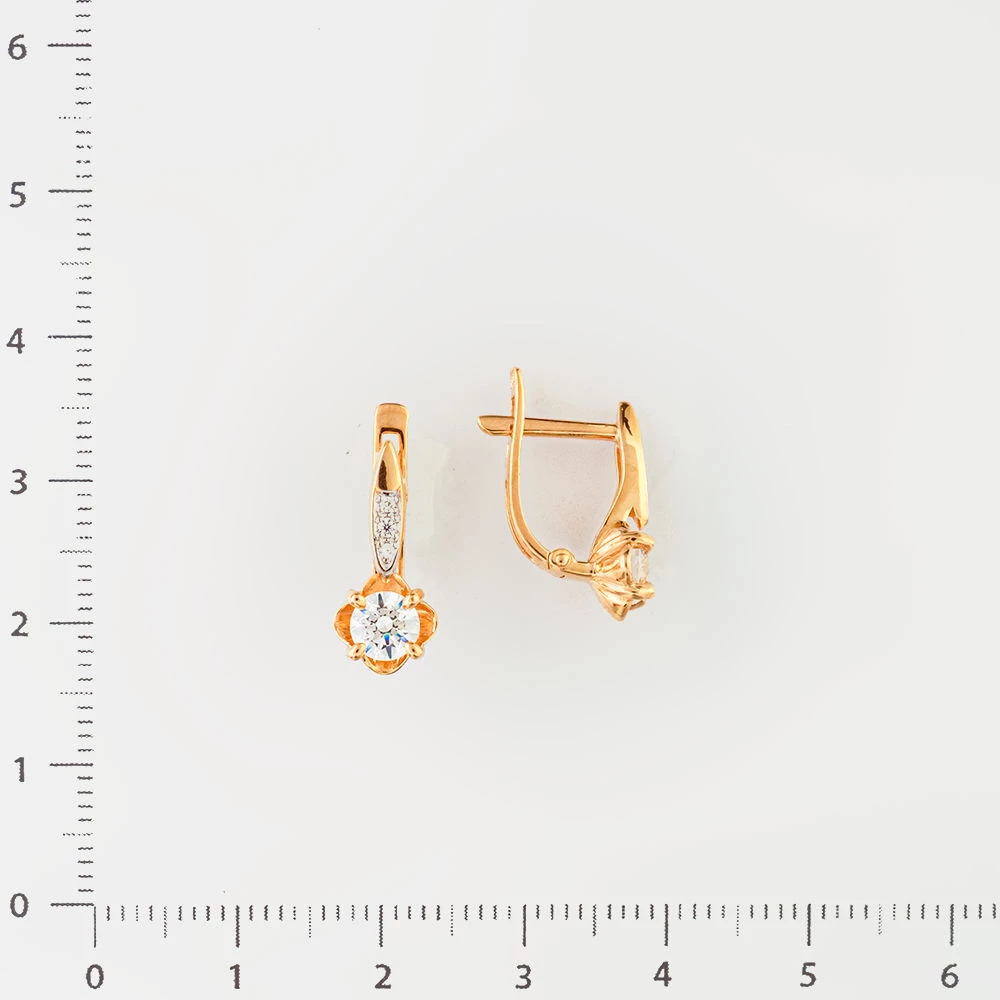 Серьги с фианитом из красного золота 585 пробы