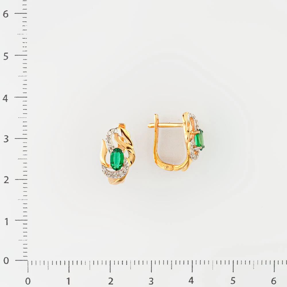 Серьги с изумрудом синтетическим из красного золота 585 пробы