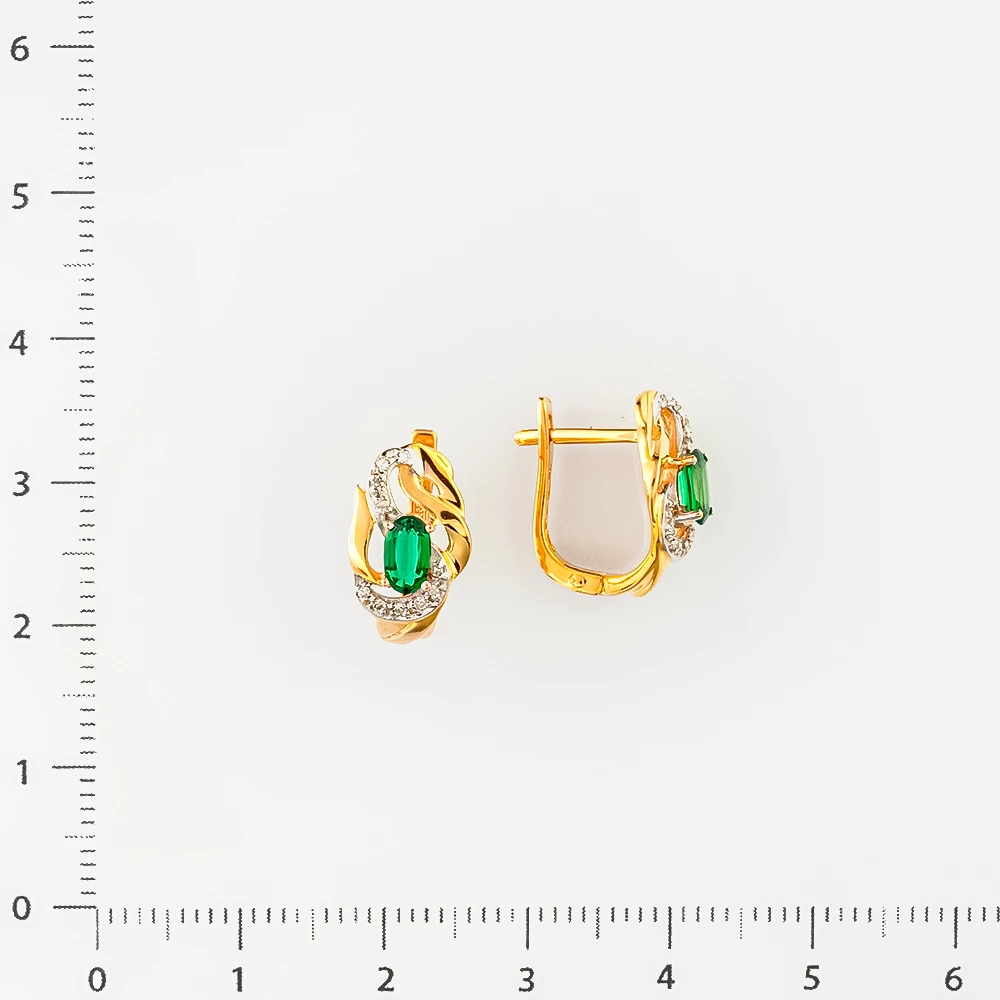 Серьги с изумрудом синтетическим из красного золота 585 пробы