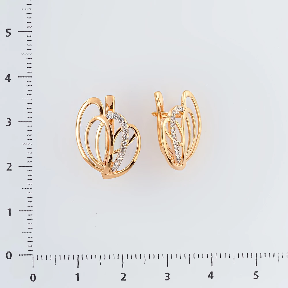 Серьги с фианитом из красного золота 585 пробы