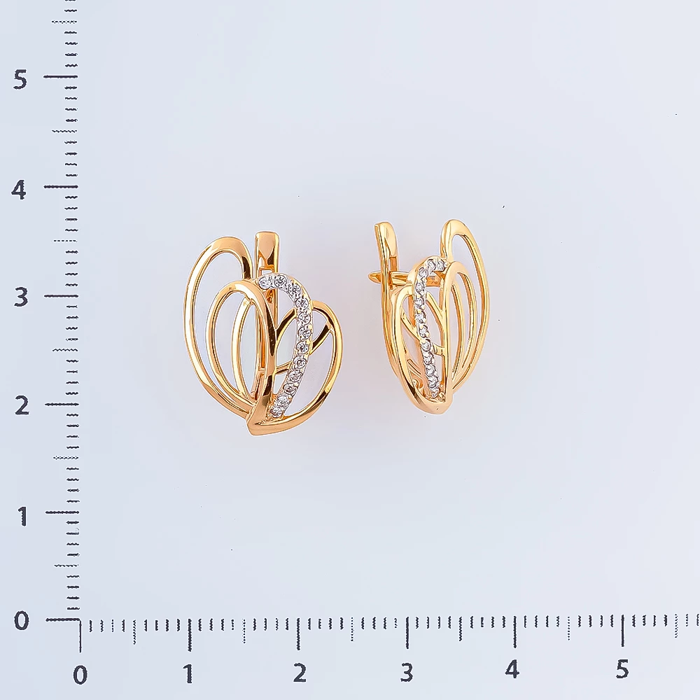 Серьги с фианитом из красного золота 585 пробы
