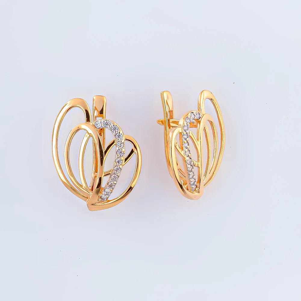 Серьги с фианитом из красного золота 585 пробы
