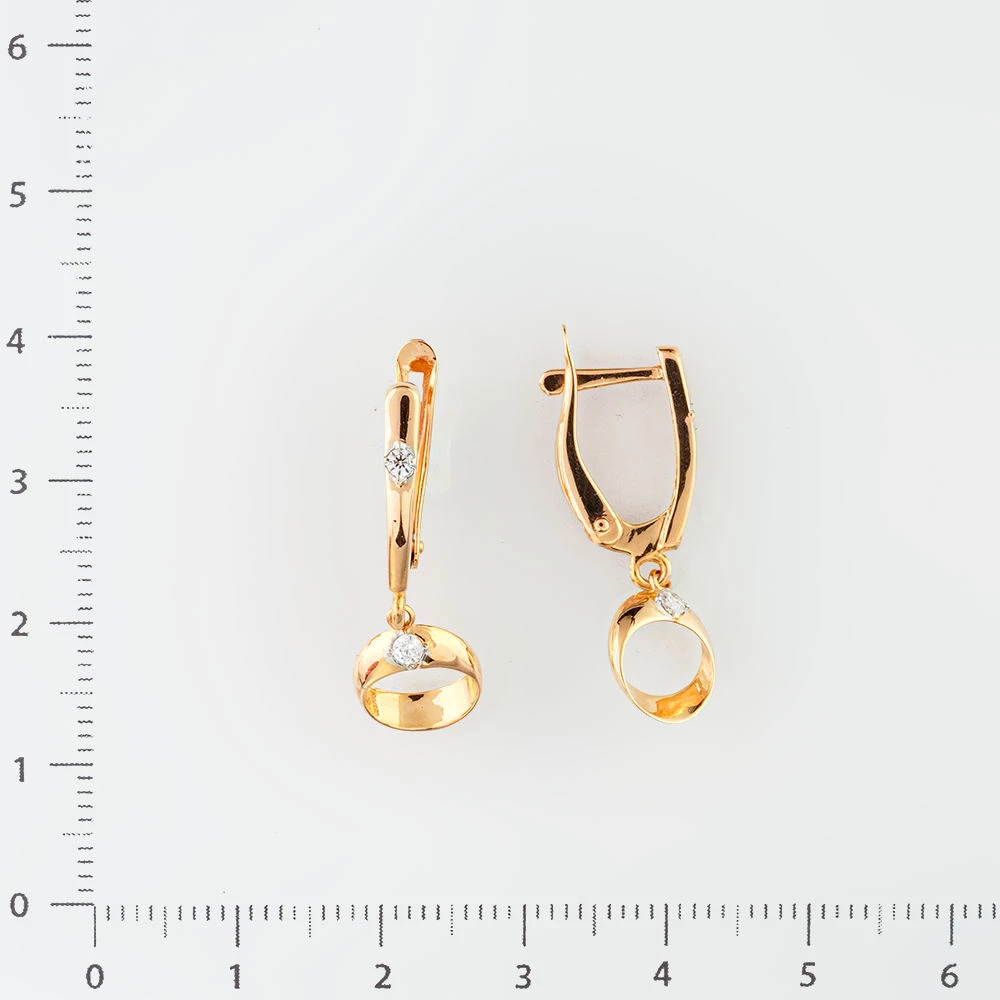Серьги с фианитом из красного золота 585 пробы